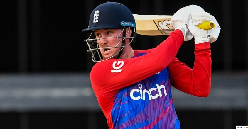 Jason Roy playing a shot in England colors