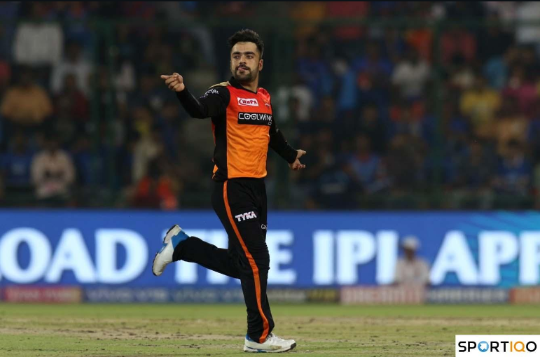 Rashid Khan with his trademark celebration against KXIP in 2019